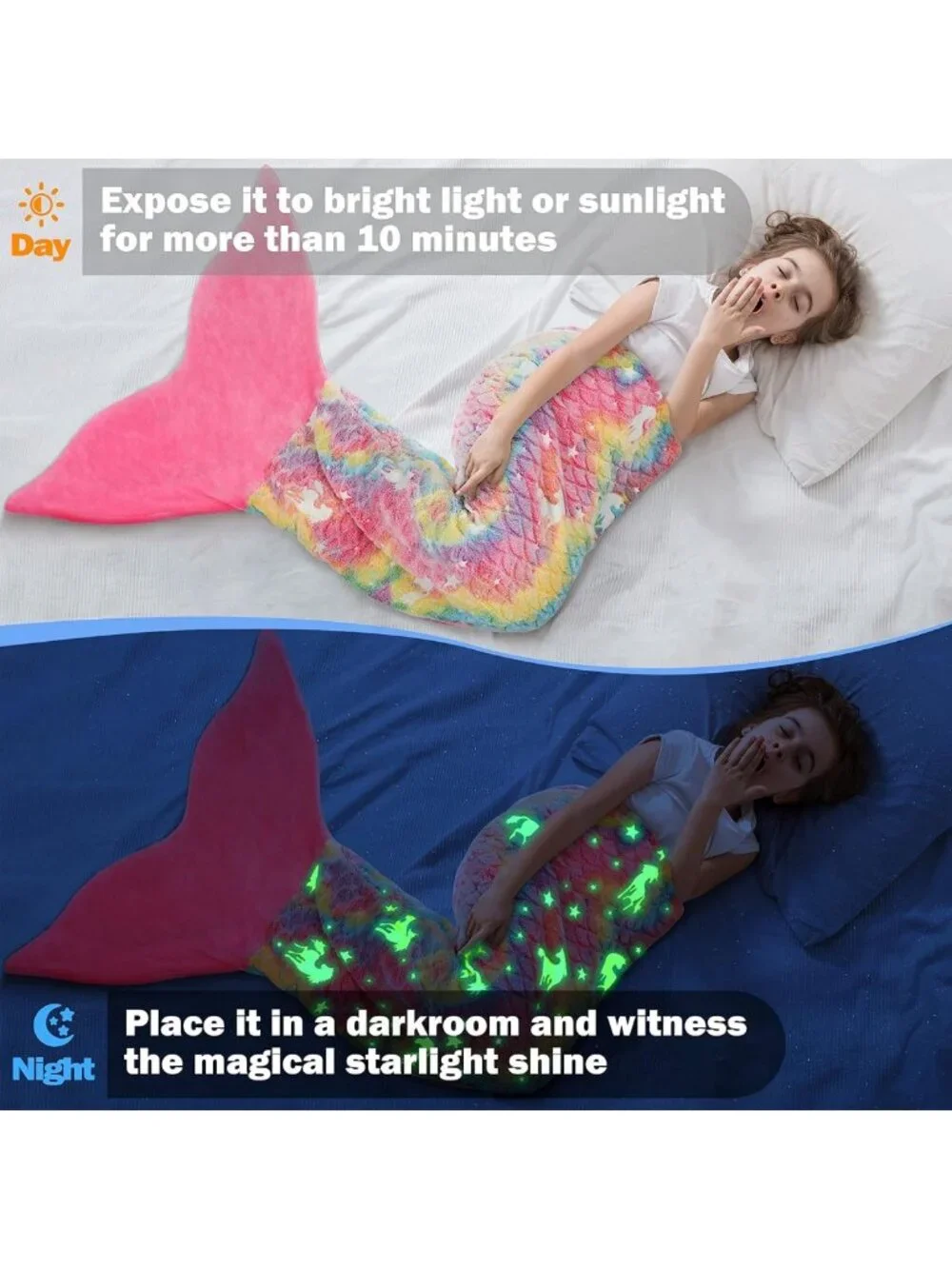 Glow in the Dark Mermaid Tail Blanket | Cozy Wearable Blanket for Kids